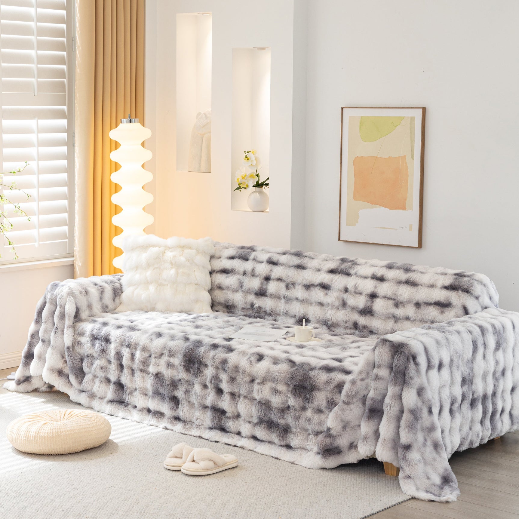 Thick Faux Fur Couch Cover Fluffy Fuzzy Warm Washable Furniture Protector for Kids Pets - Ornate Home