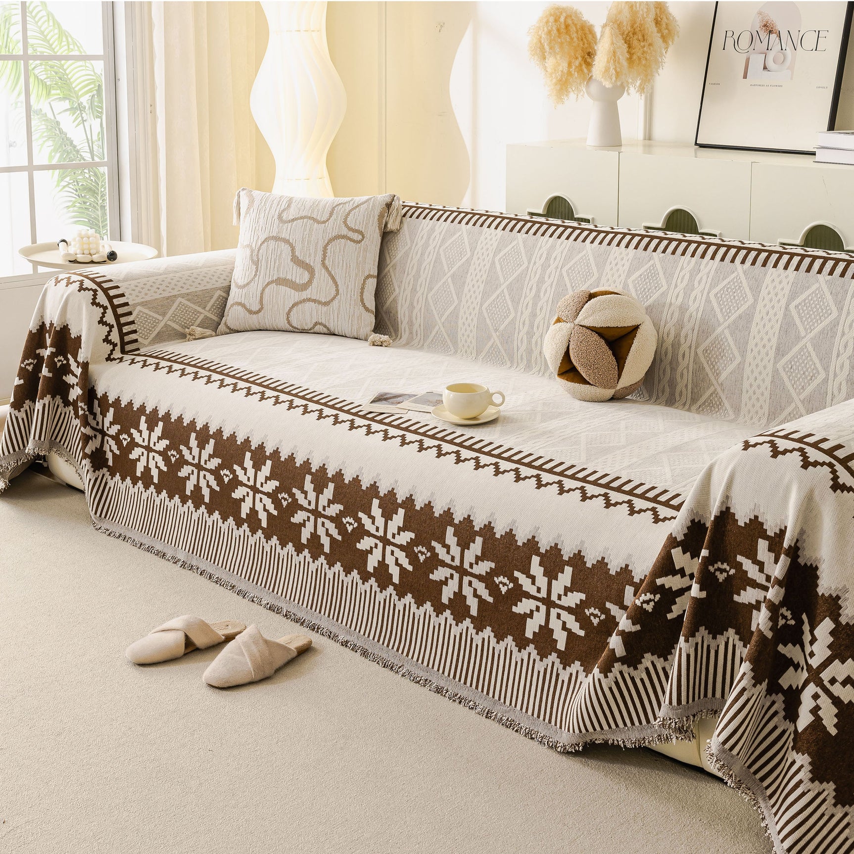 Thick Jacquard Couch Cover for Sectional Sofas, Cozy Washable Sofa Cover Throw Blanket - Ornate Home