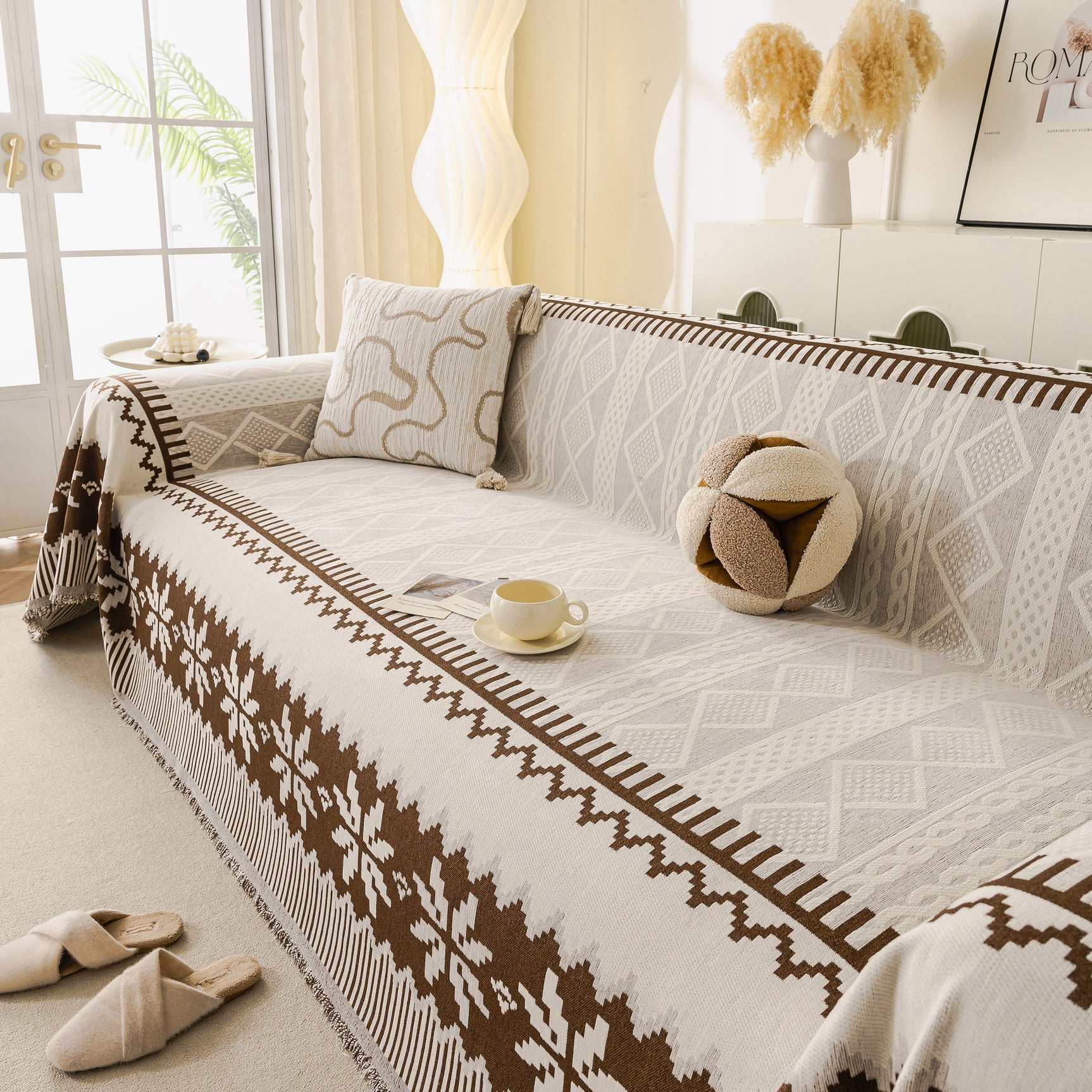 Thick Jacquard Couch Cover for Sectional Sofas, Cozy Washable Sofa Cover Throw Blanket - Ornate Home