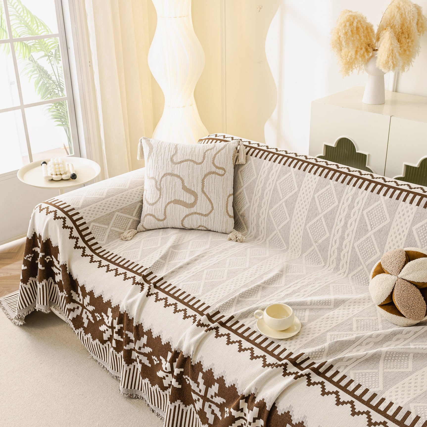 Thick Jacquard Couch Cover for Sectional Sofas, Cozy Washable Sofa Cover Throw Blanket - Ornate Home