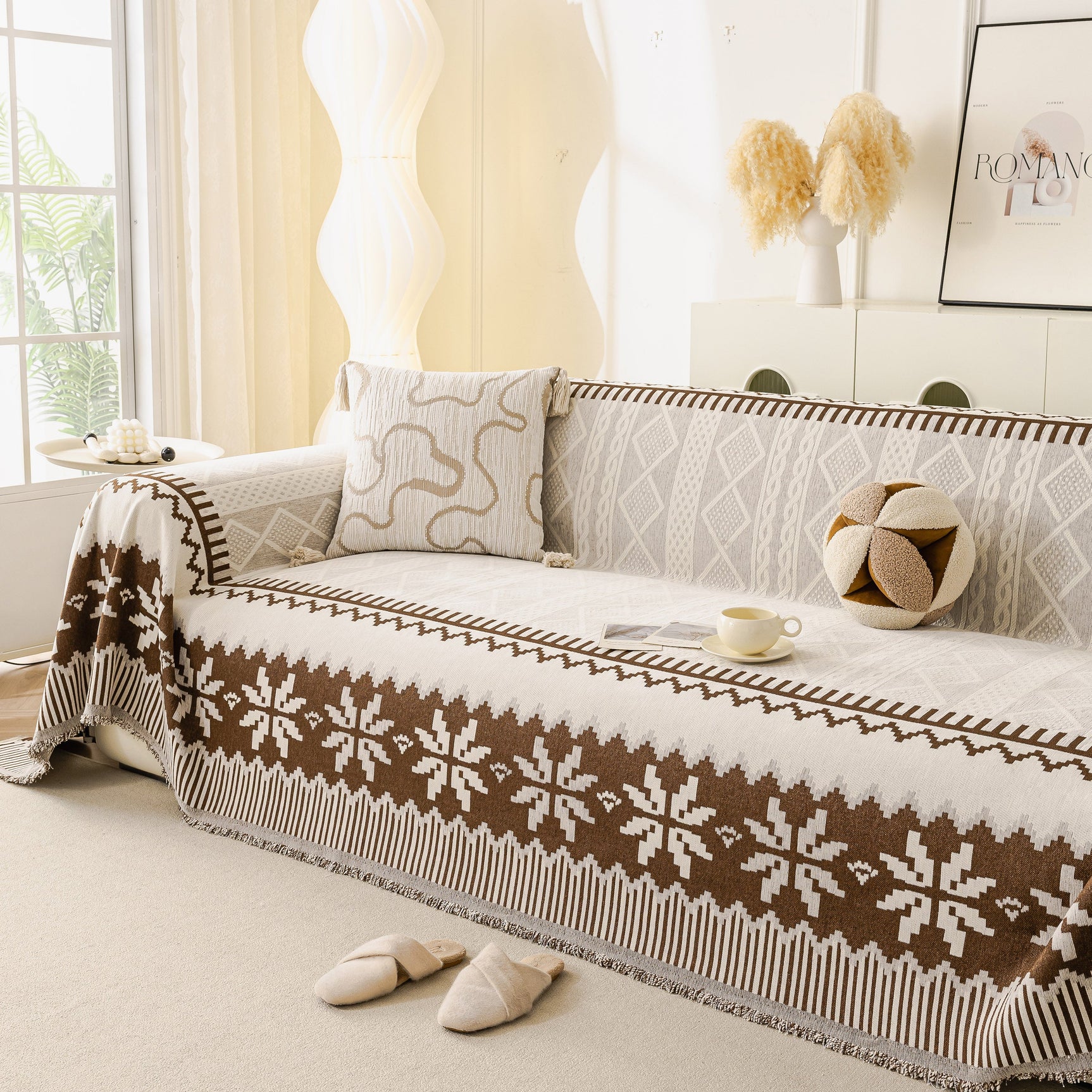 Thick Jacquard Couch Cover for Sectional Sofas, Cozy Washable Sofa Cover Throw Blanket - Ornate Home