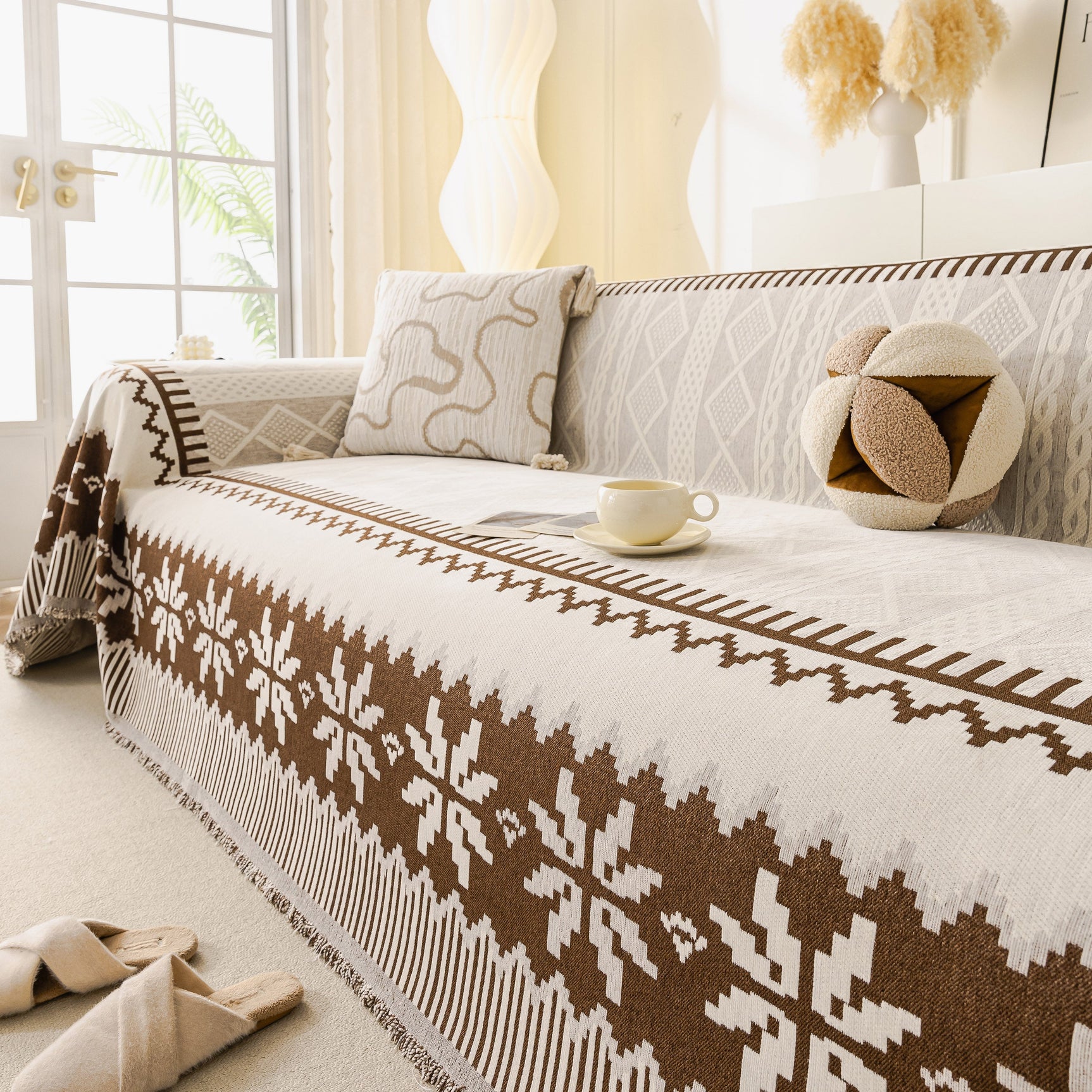 Thick Jacquard Couch Cover for Sectional Sofas, Cozy Washable Sofa Cover Throw Blanket - Ornate Home