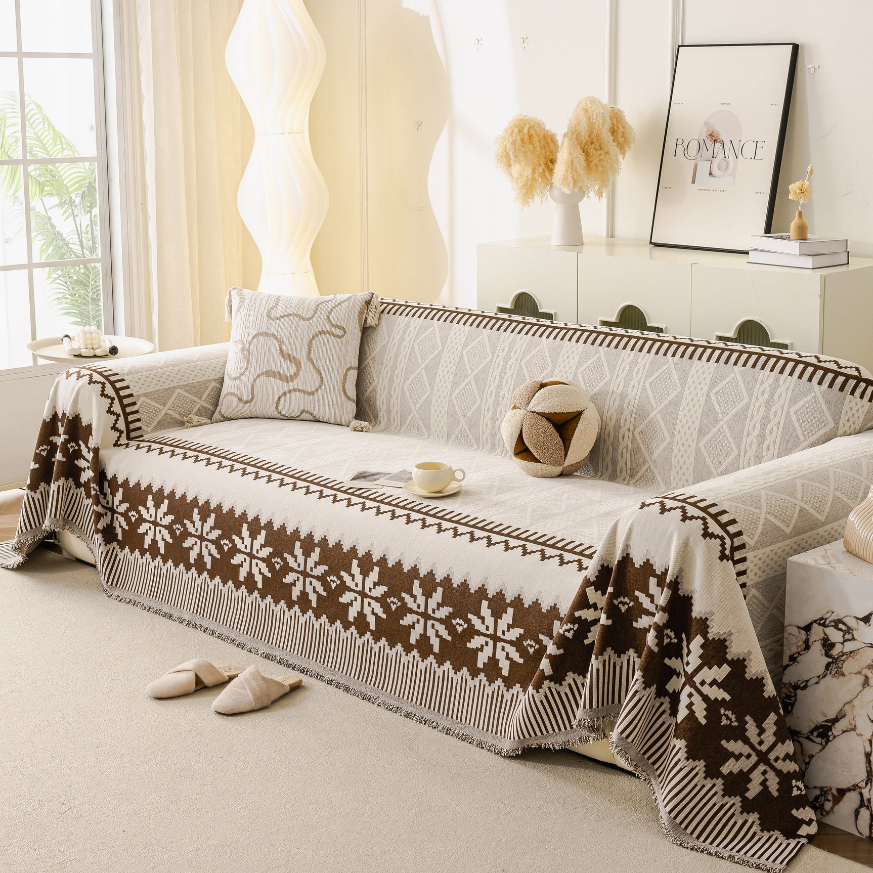 Thick Jacquard Couch Cover for Sectional Sofas, Cozy Washable Sofa Cover Throw Blanket - Ornate Home