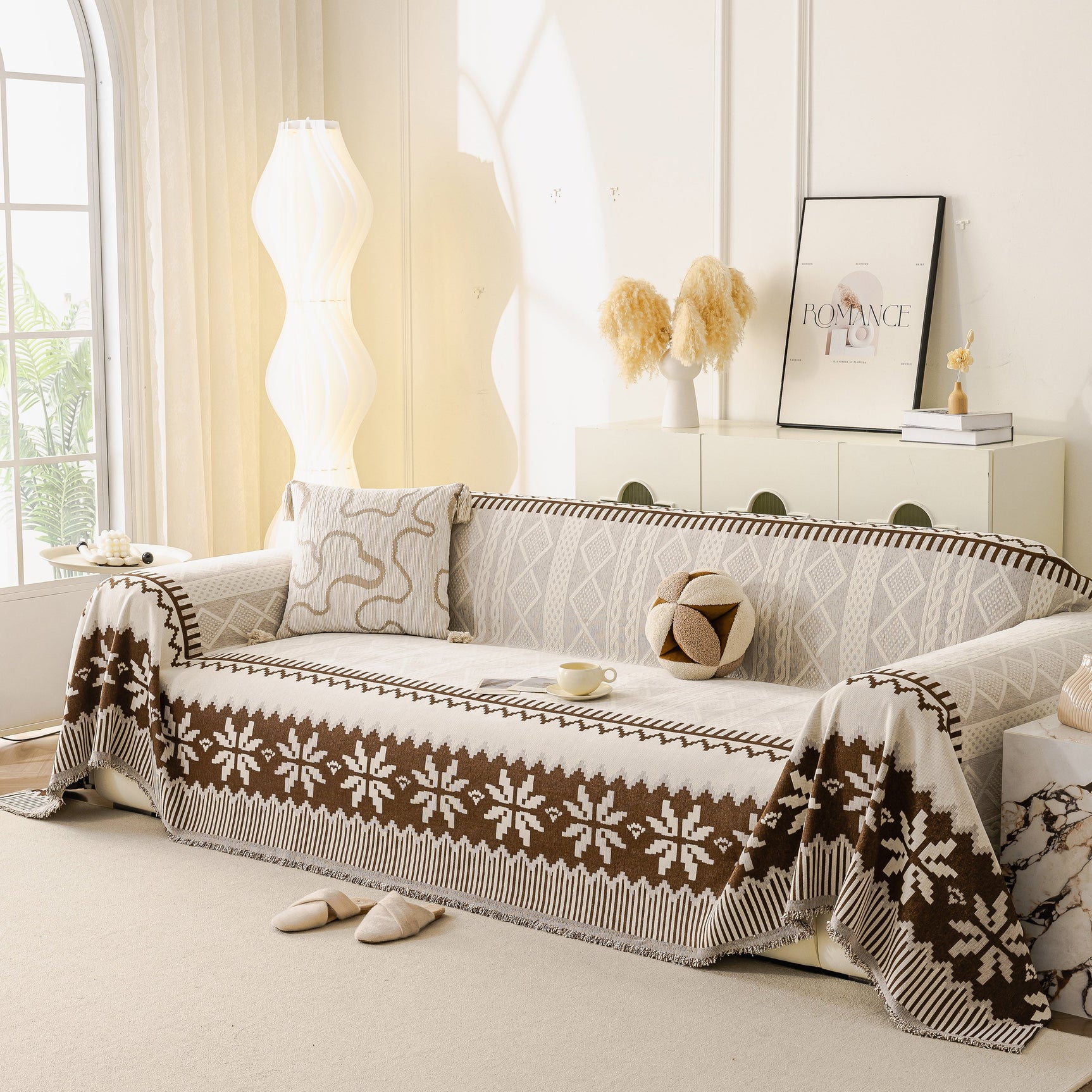 Thick Jacquard Couch Cover for Sectional Sofas, Cozy Washable Sofa Cover Throw Blanket - Ornate Home