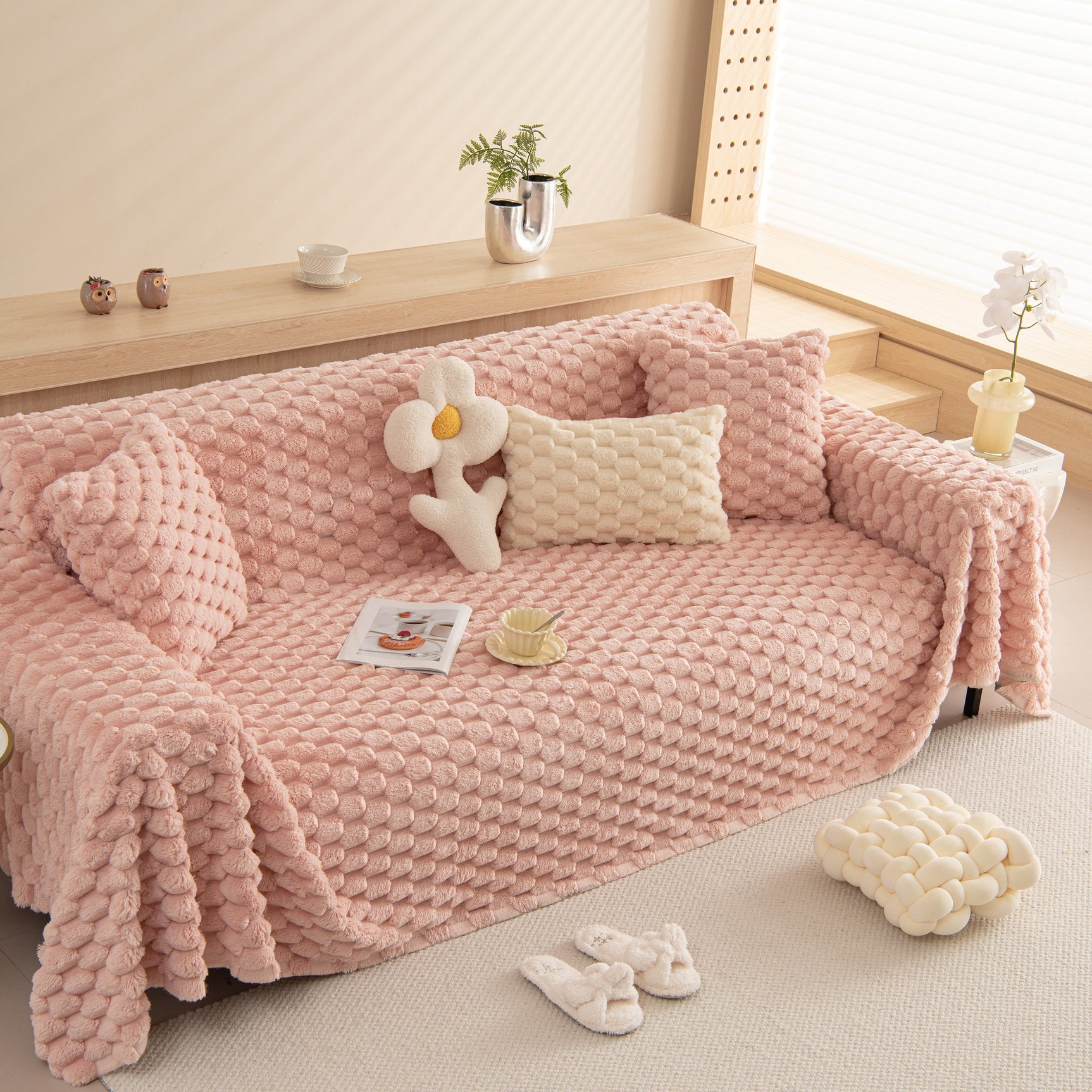 Thick Plush Faux Fur Couch Cover Blanket Warm Fuzzy Blanket Couch Protector for Winter - Ornate Home