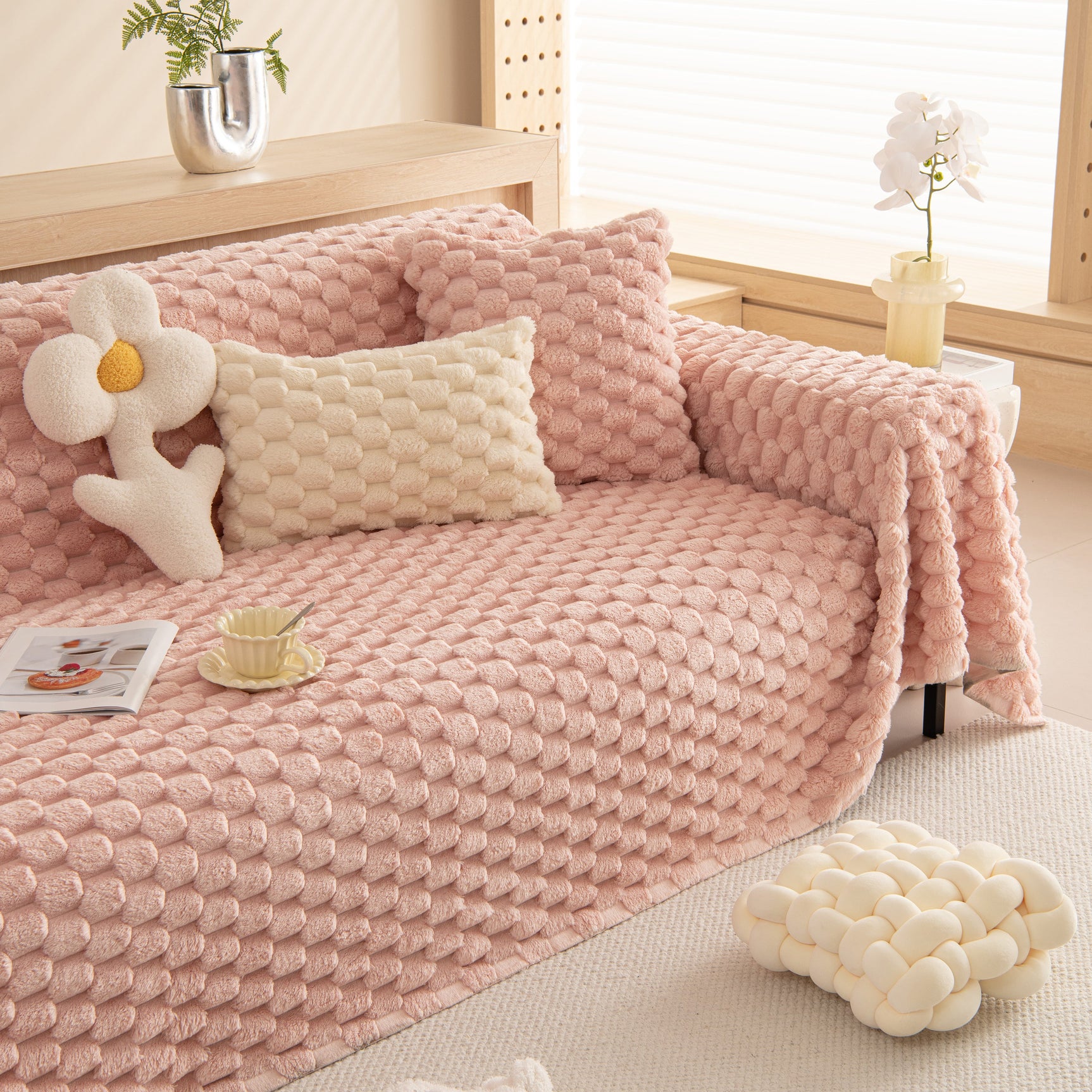 Thick Plush Faux Fur Couch Cover Blanket Warm Fuzzy Blanket Couch Protector for Winter - Ornate Home
