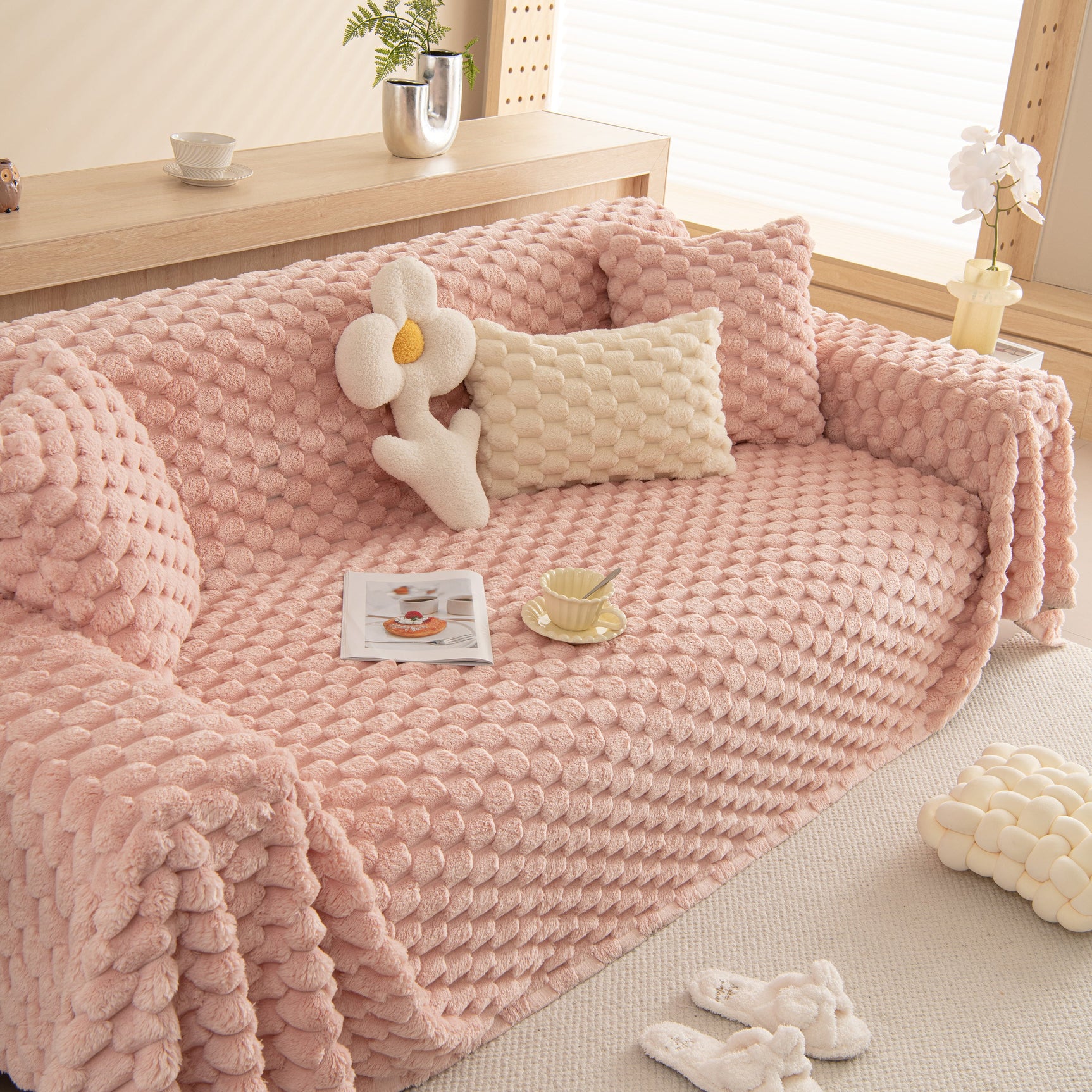 Thick Plush Faux Fur Couch Cover Blanket Warm Fuzzy Blanket Couch Protector for Winter - Ornate Home