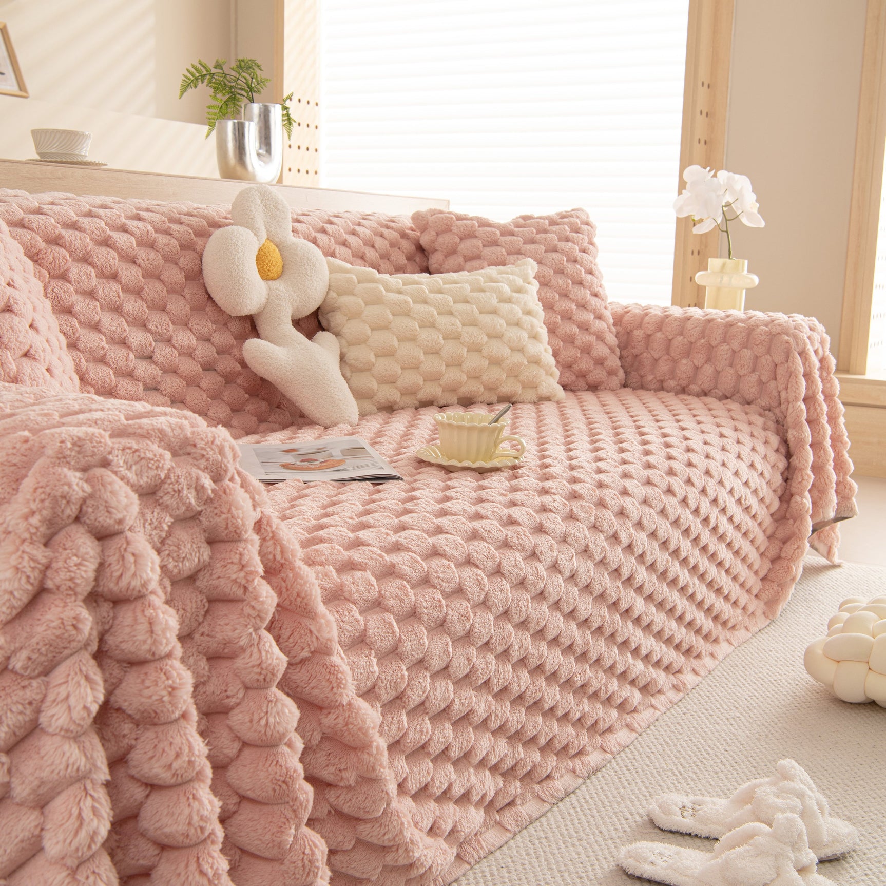 Thick Plush Faux Fur Couch Cover Blanket Warm Fuzzy Blanket Couch Protector for Winter - Ornate Home