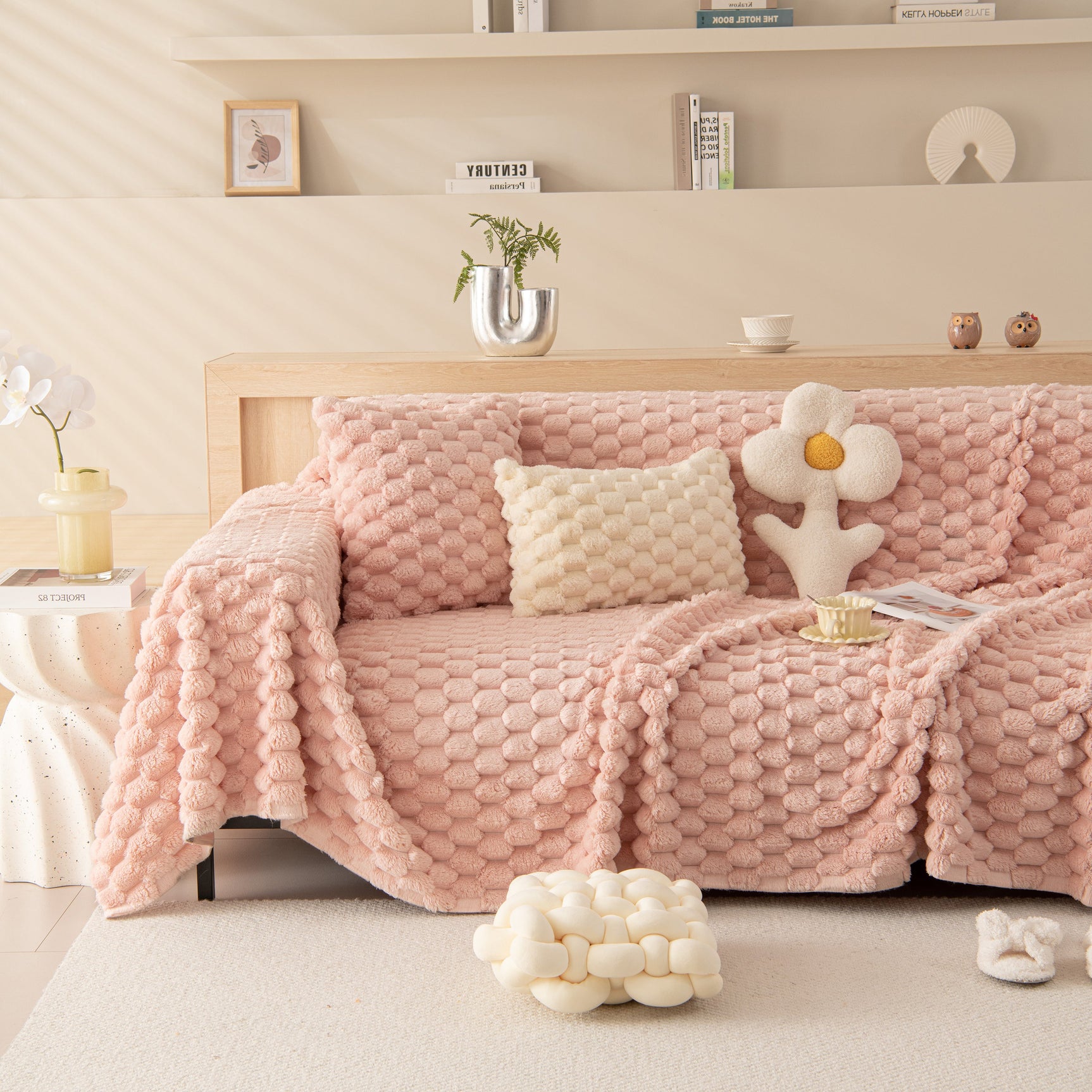 Thick Plush Faux Fur Couch Cover Blanket Warm Fuzzy Blanket Couch Protector for Winter - Ornate Home