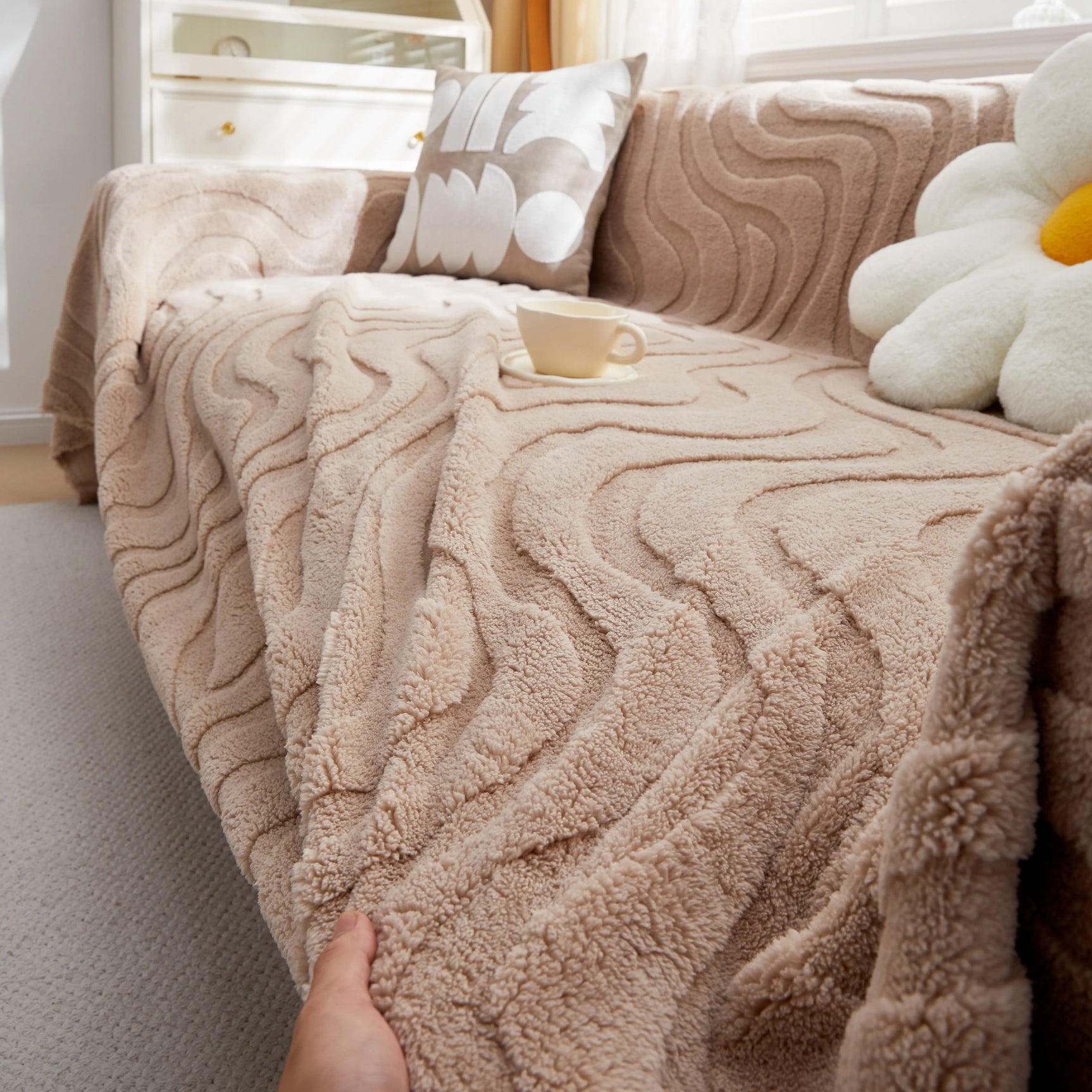 Thick Plush Jacquard Velvet Throw Blanket on Sofa, Sofa Slipcovers and Sectional Sofa Covers - Ornate Home