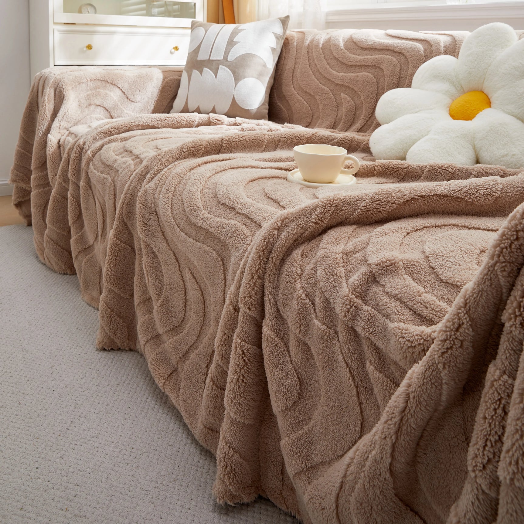 Thick Plush Jacquard Velvet Throw Blanket on Sofa, Sofa Slipcovers and Sectional Sofa Covers - Ornate Home