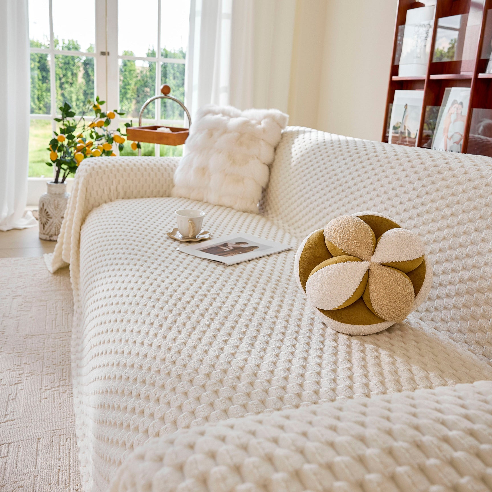 Thick Plush Non-Slip Sofa Throw Cover, Warm Soft Faux Fur Couch Protector for Winter - Ornate Home