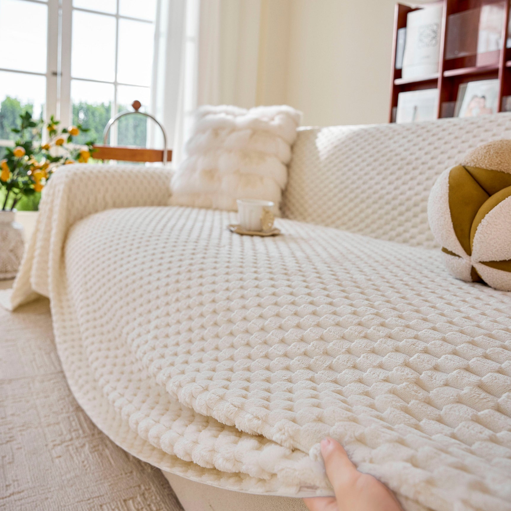 Thick Plush Non-Slip Sofa Throw Cover, Warm Soft Faux Fur Couch Protector for Winter - Ornate Home