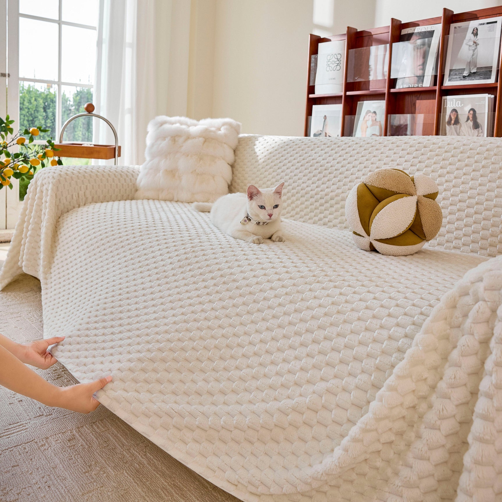Thick Plush Non-Slip Sofa Throw Cover, Warm Soft Faux Fur Couch Protector for Winter - Ornate Home