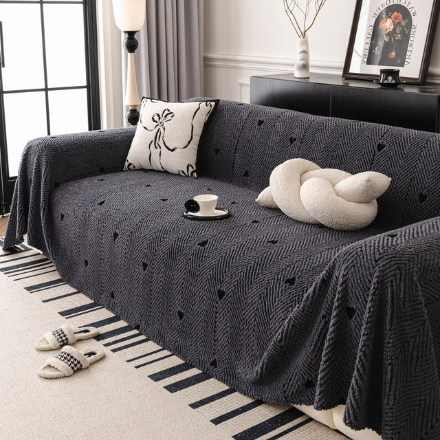 Thick Plush Sofa Cover Throw for Couch, 3D Textured Herringbone Washable Slipcover - Ornate Home