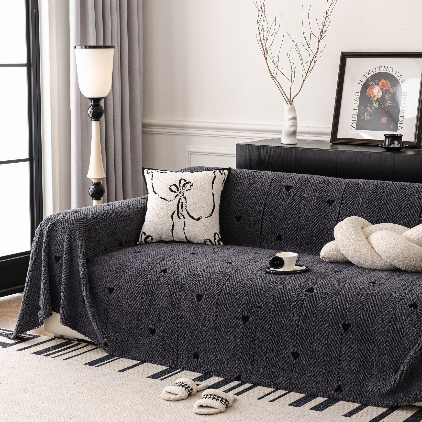 Thick Plush Sofa Cover Throw for Couch, 3D Textured Herringbone Washable Slipcover - Ornate Home