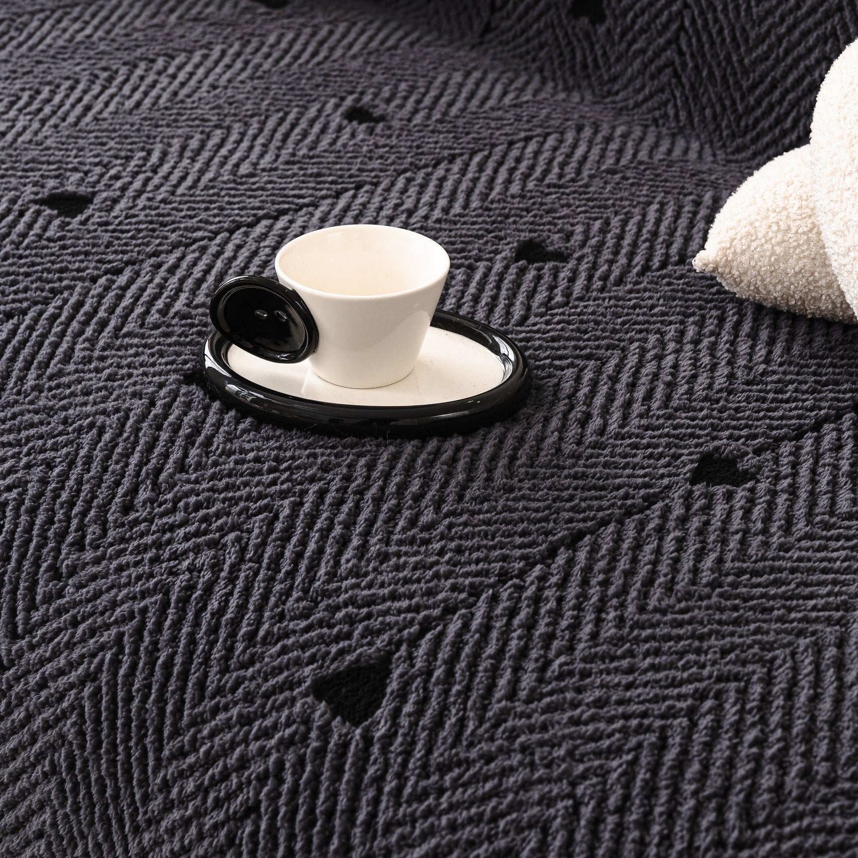 Thick Plush Sofa Cover Throw for Couch, 3D Textured Herringbone Washable Slipcover - Ornate Home