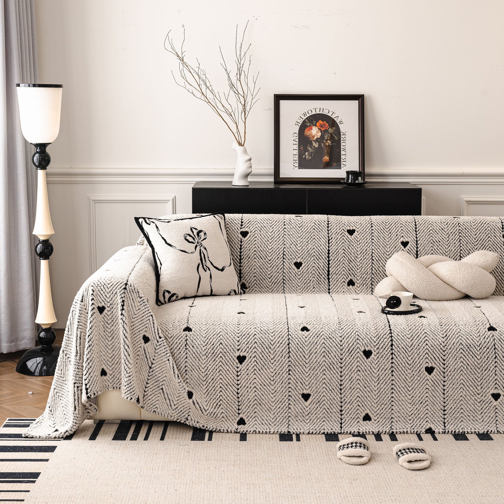 Thick Plush Sofa Cover Throw for Couch, 3D Textured Herringbone Washable Slipcover - Ornate Home