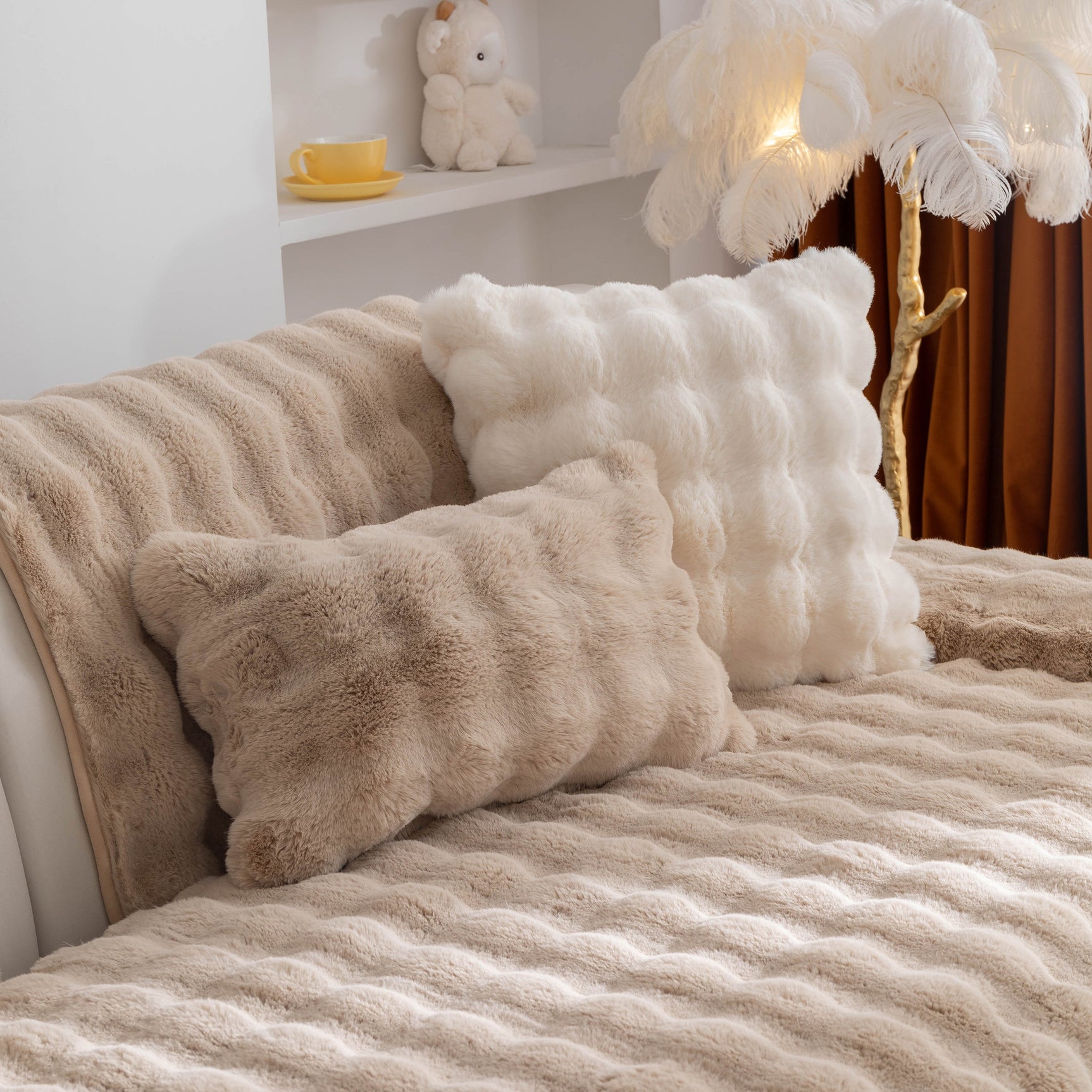 Thick Sofa Cushion Solid Color Faux Fur Fluffy Sofa Cushion Non-Slip Couch Covers - Ornate Home