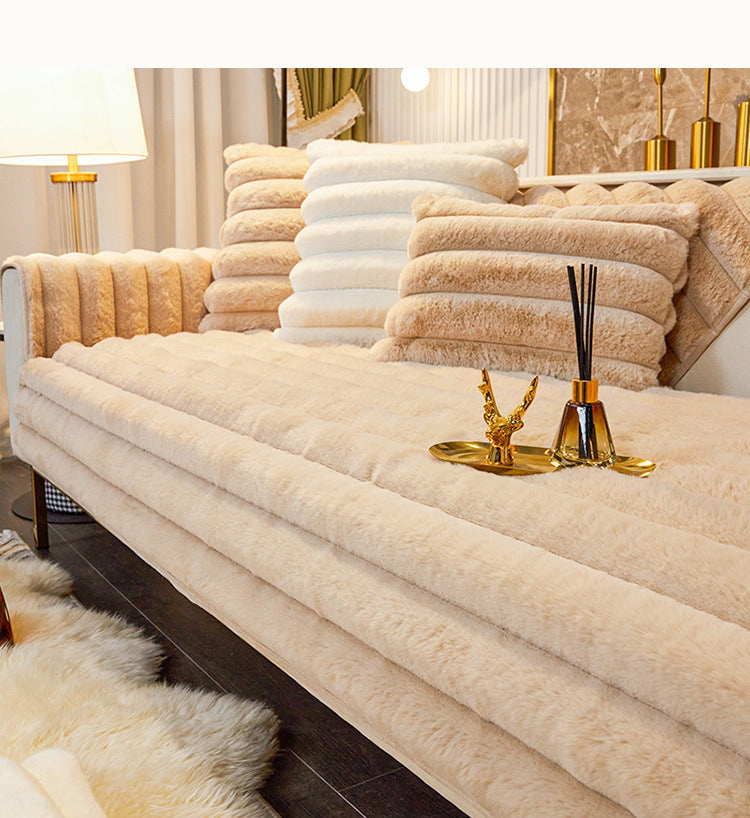 Thicken Faux Fur Rabbit Plush Sofa Cover Non-slip Slipcover Seat European Couch Cover Sofa Towel for Living Room Decor - Ornate Home