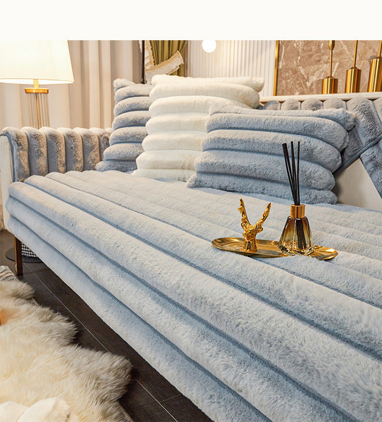 Thicken Faux Fur Rabbit Plush Sofa Cover Non-slip Slipcover Seat European Couch Cover Sofa Towel for Living Room Decor - Ornate Home