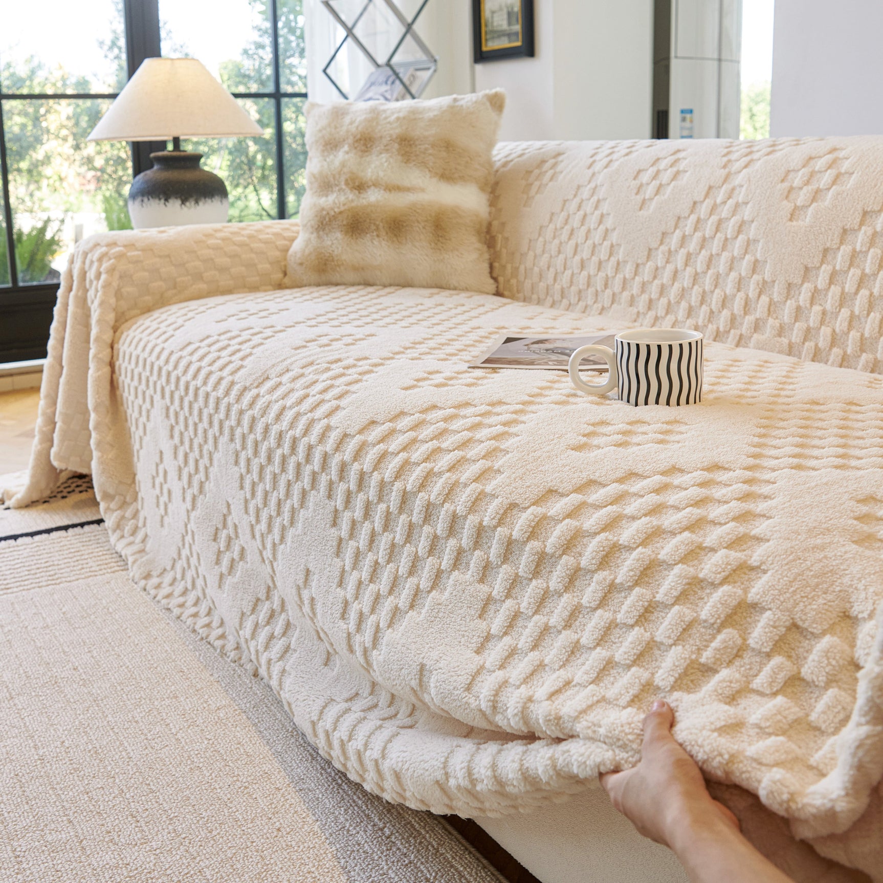 Thickened 3D Plush Premium Living Spaces Couch Covers Soft and Warm Couch Protector Blanket - Ornate Home