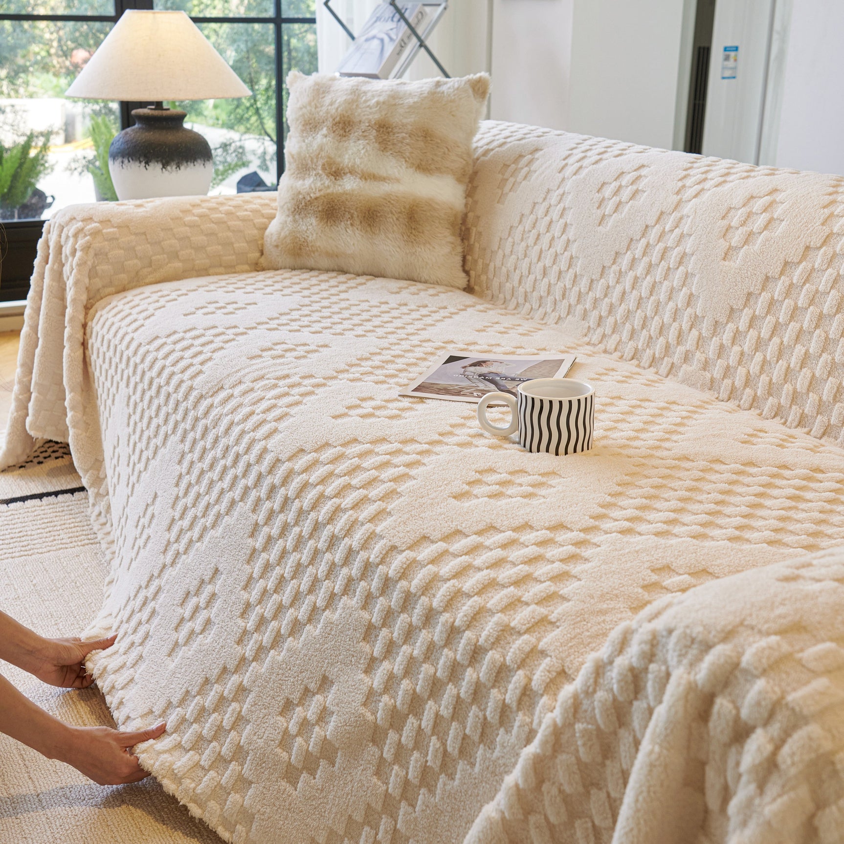 Thickened 3D Plush Premium Living Spaces Couch Covers Soft and Warm Couch Protector Blanket - Ornate Home
