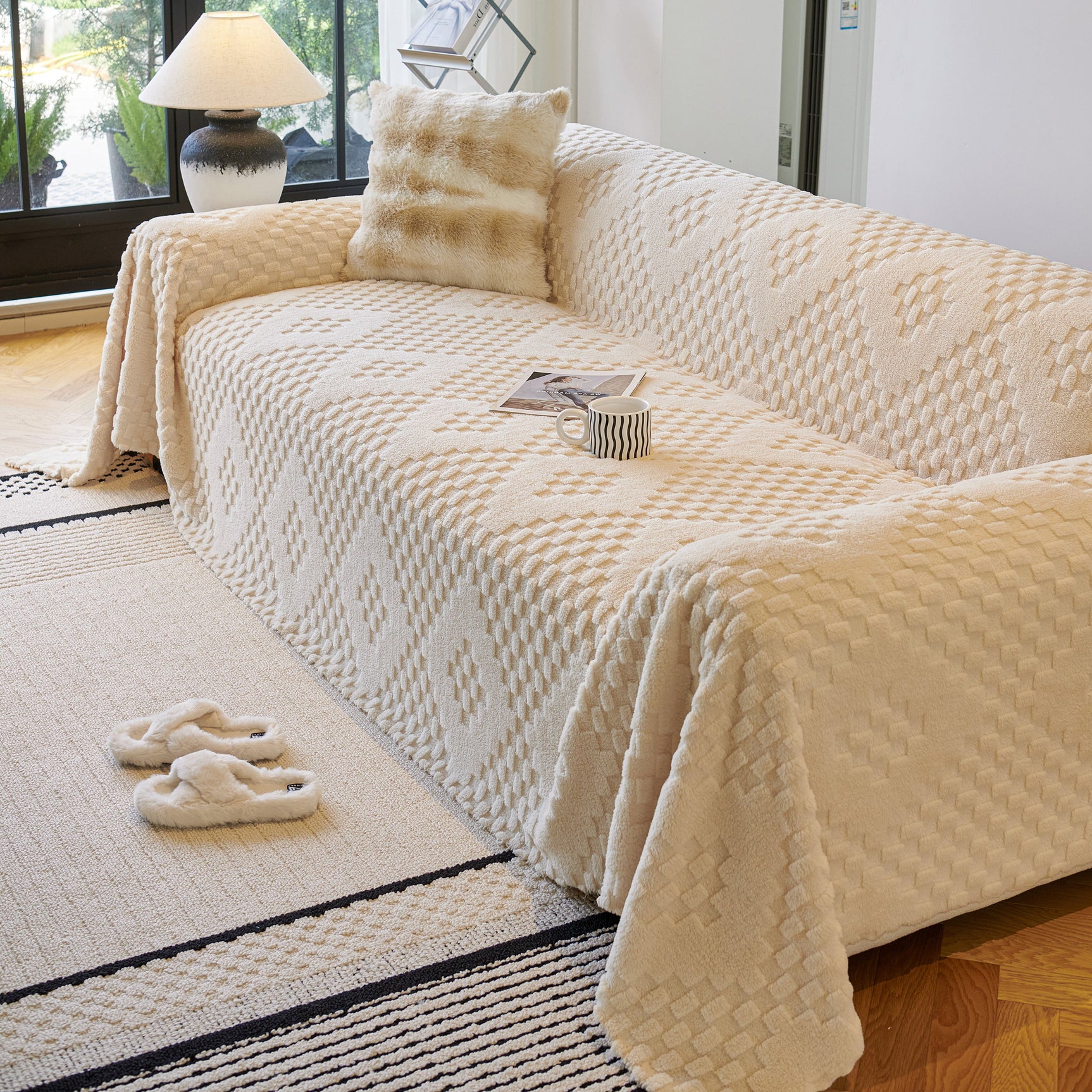 Thickened 3D Plush Premium Living Spaces Couch Covers Soft and Warm Couch Protector Blanket - Ornate Home