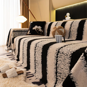Thickened Coral Fleece Sofa Throw Cover Slipcover Warm Jacquard Cozy Couch Cover Blankets - Ornate Home