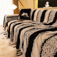 Thickened Coral Fleece Sofa Throw Cover Slipcover Warm Jacquard Cozy Couch Cover Blankets - Ornate Home