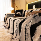 Thickened Coral Fleece Sofa Throw Cover Slipcover Warm Jacquard Cozy Couch Cover Blankets - Ornate Home