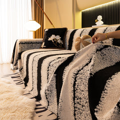 Thickened Coral Fleece Sofa Throw Cover Slipcover Warm Jacquard Cozy Couch Cover Blankets - Ornate Home