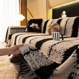 Thickened Coral Fleece Sofa Throw Cover Slipcover Warm Jacquard Cozy Couch Cover Blankets - Ornate Home