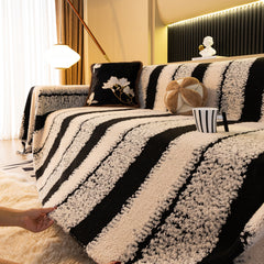 Thickened Coral Fleece Sofa Throw Cover Slipcover Warm Jacquard Cozy Couch Cover Blankets - Ornate Home