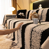 Thickened Coral Fleece Sofa Throw Cover Slipcover Warm Jacquard Cozy Couch Cover Blankets - Ornate Home