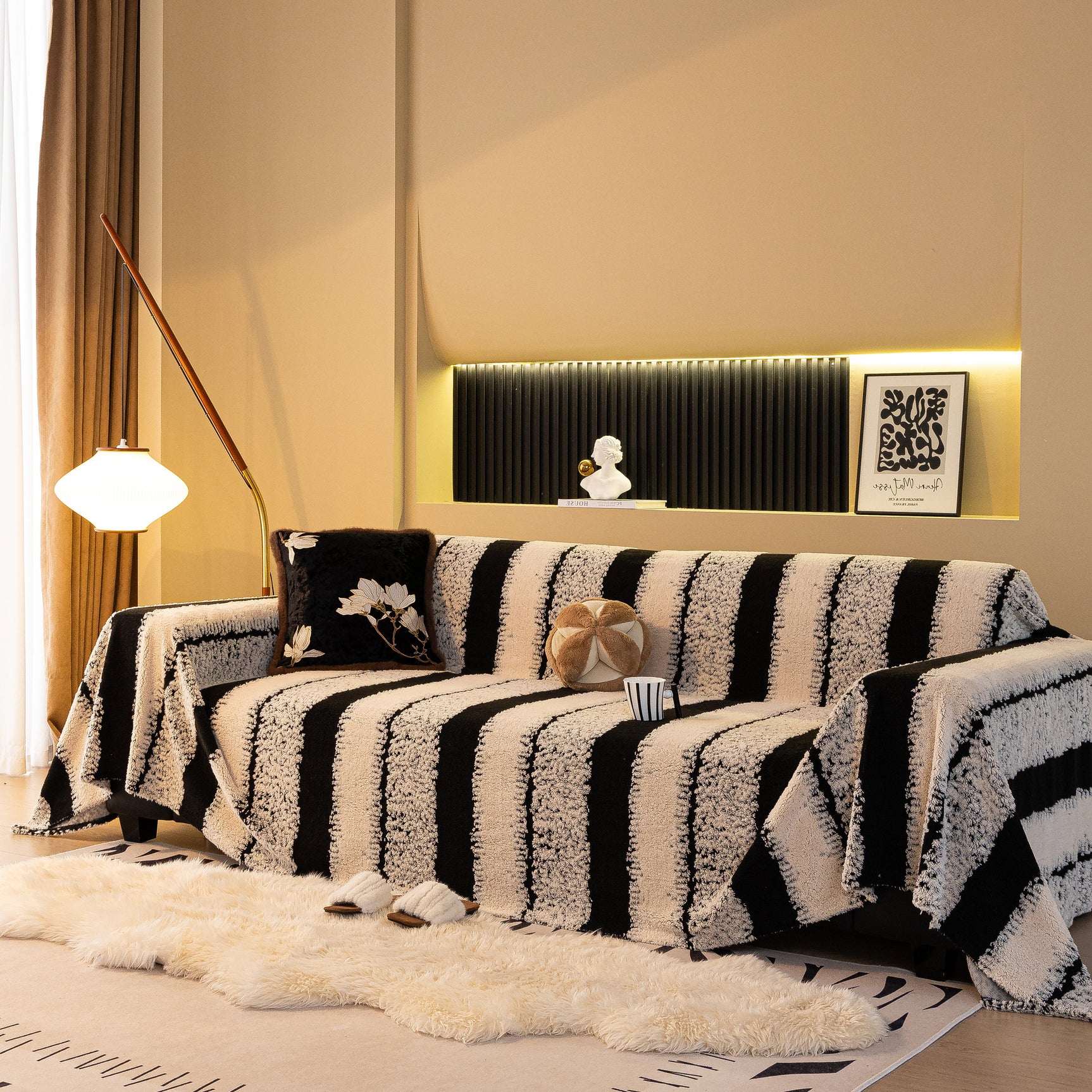 Thickened Coral Fleece Sofa Throw Cover Slipcover Warm Jacquard Cozy Couch Cover Blankets - Ornate Home