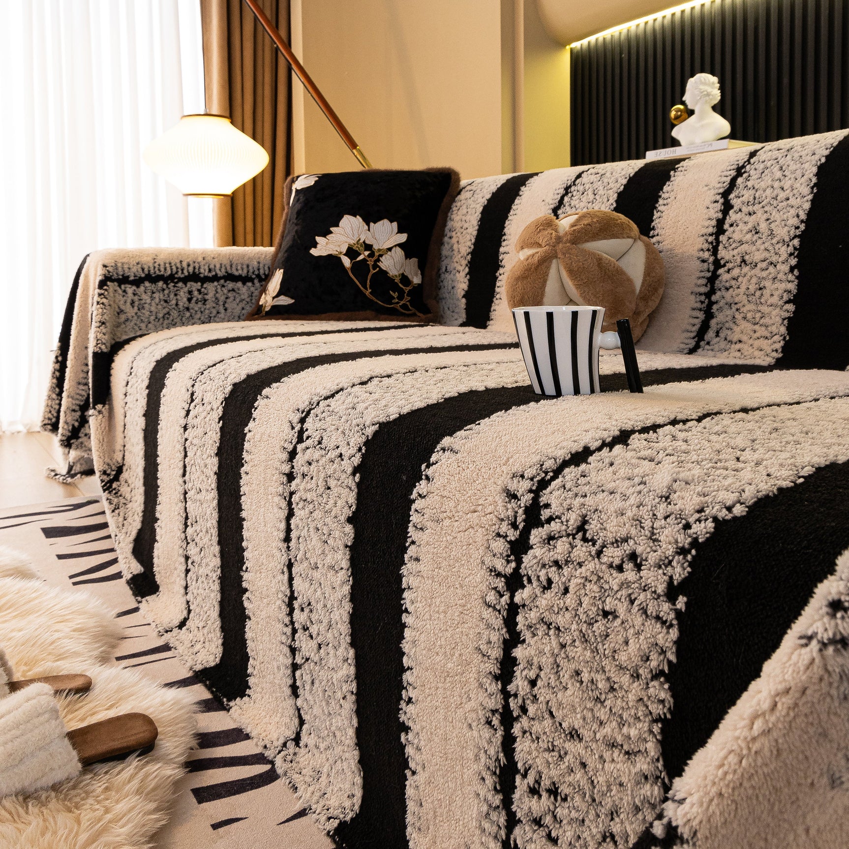 Thickened Coral Fleece Sofa Throw Cover Slipcover Warm Jacquard Cozy Couch Cover Blankets - Ornate Home