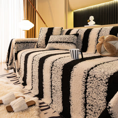 Thickened Coral Fleece Sofa Throw Cover Slipcover Warm Jacquard Cozy Couch Cover Blankets - Ornate Home