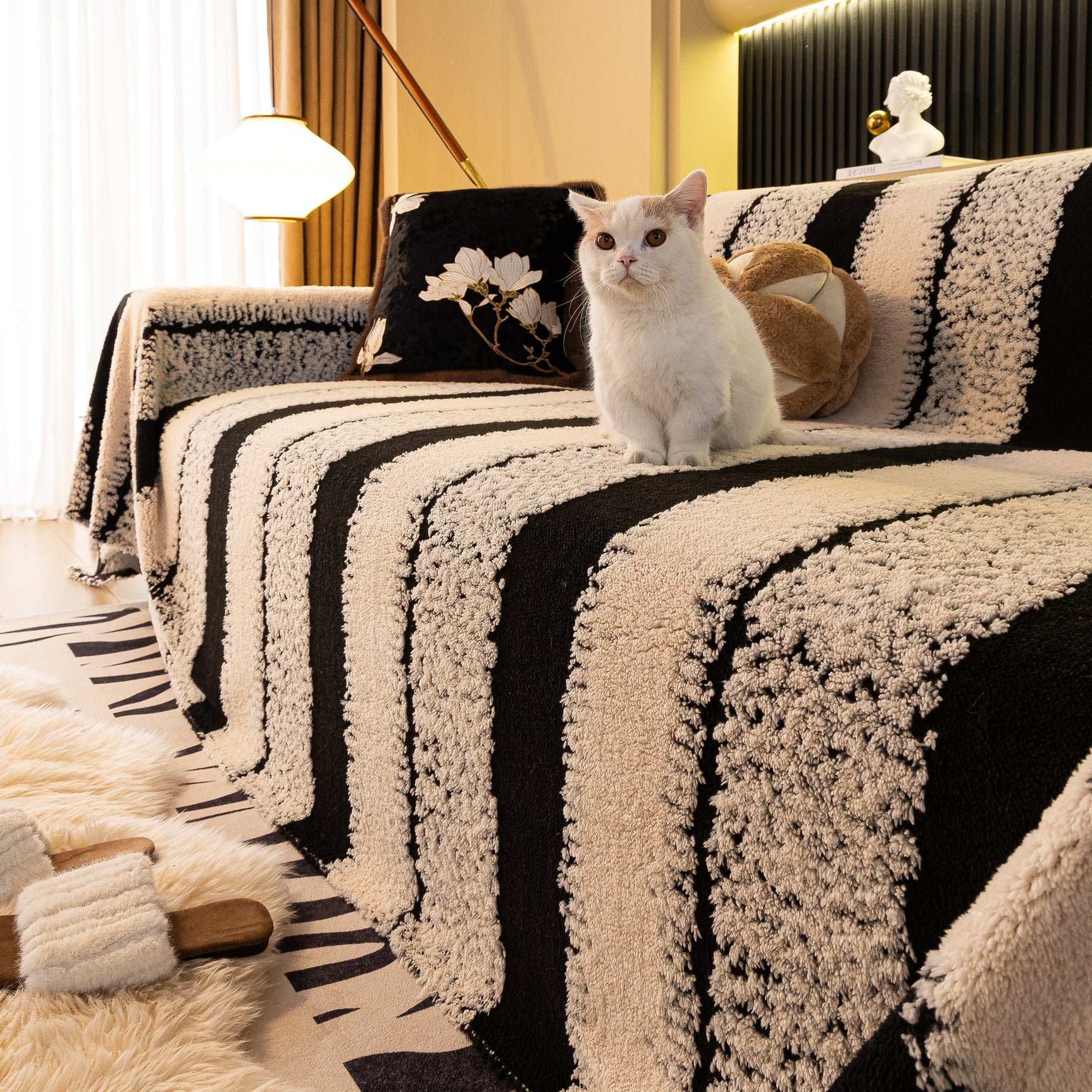 Thickened Coral Fleece Sofa Throw Cover Slipcover Warm Jacquard Cozy Couch Cover Blankets - Ornate Home