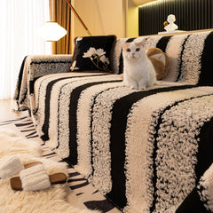 Thickened Coral Fleece Sofa Throw Cover Slipcover Warm Jacquard Cozy Couch Cover Blankets - Ornate Home