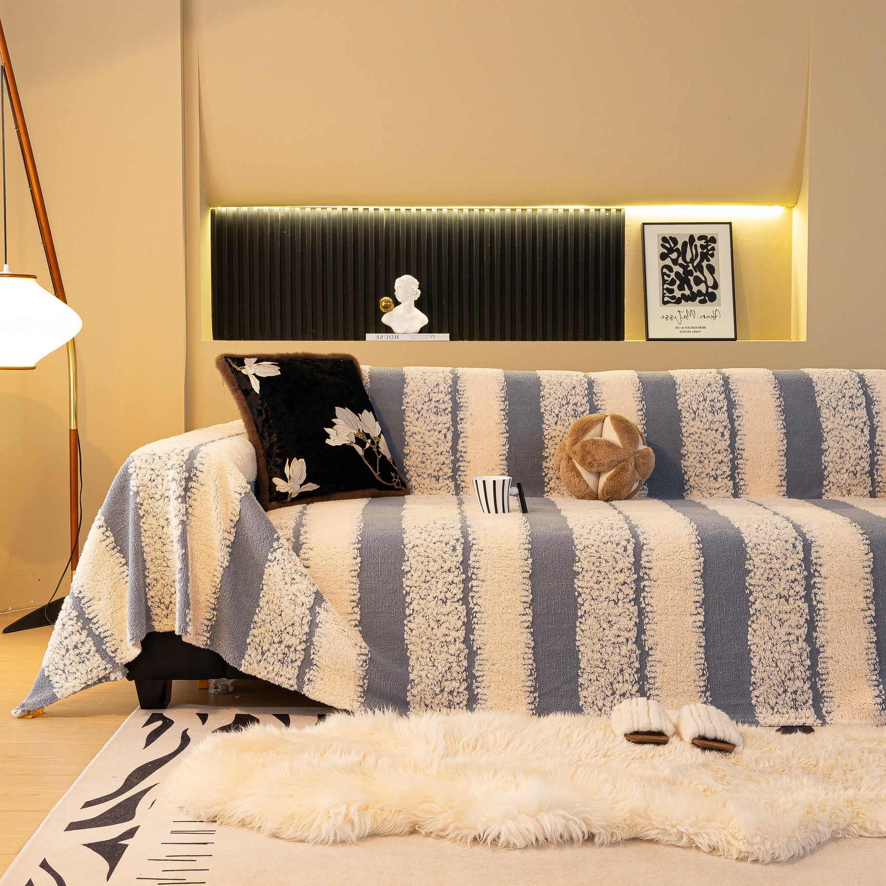 Thickened Coral Fleece Sofa Throw Cover Slipcover Warm Jacquard Cozy Couch Cover Blankets - Ornate Home