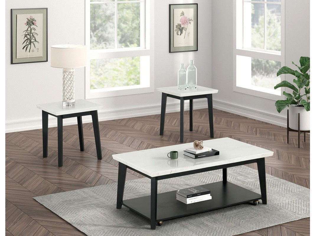 Thisted White/Black Rect Marble Coffee Table w/ Casters - Ornate Home
