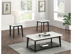 Thisted White/Black Rect Marble Coffee Table w/ Casters - Ornate Home