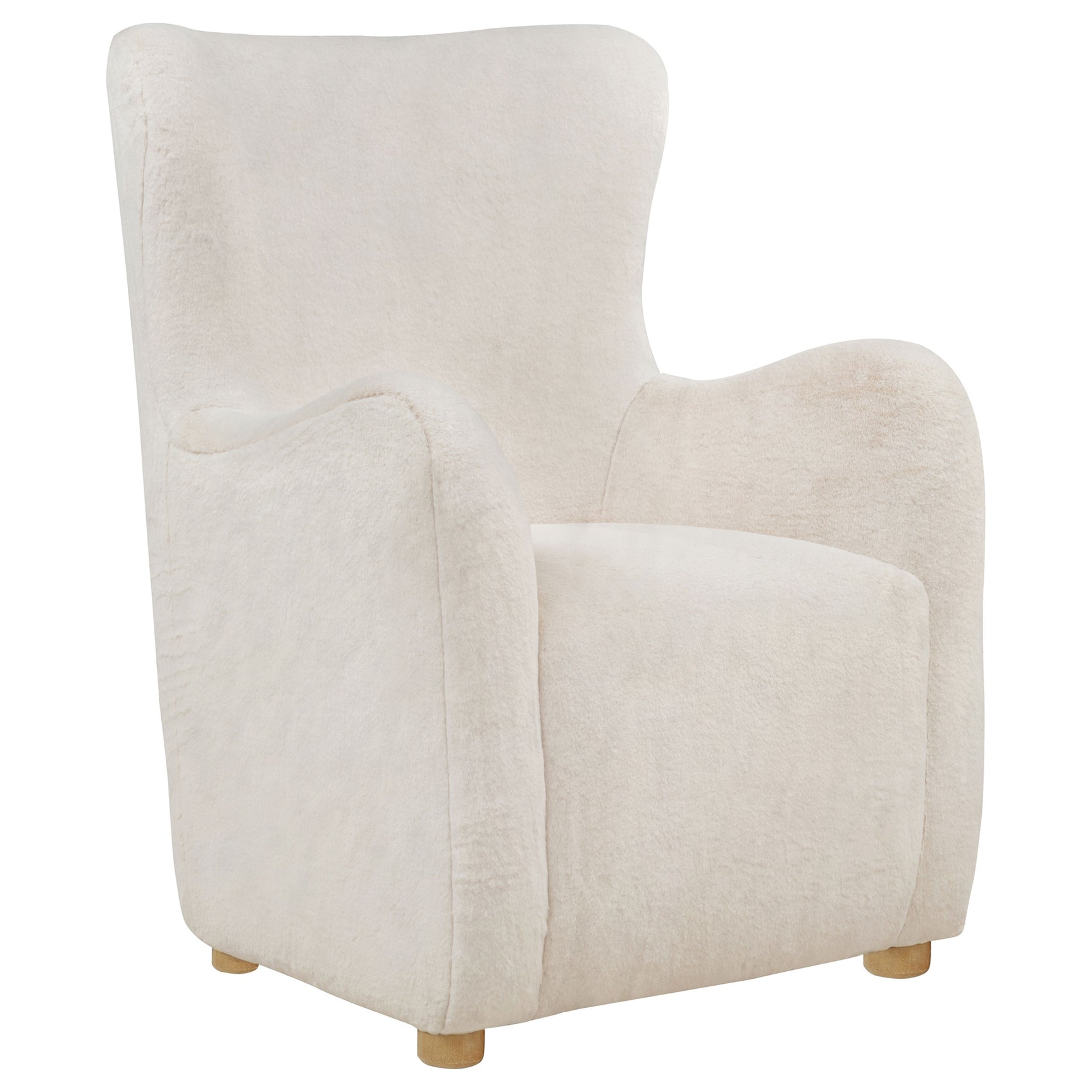 Thornton Ivory Faux Fur Upholstered Wingback Lounge Accent Chair - Ornate Home