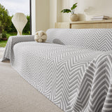 Three Layer Woven Soft Breathable Sofa Cover Blanket, Textured Chevron Couch Cover - Ornate Home