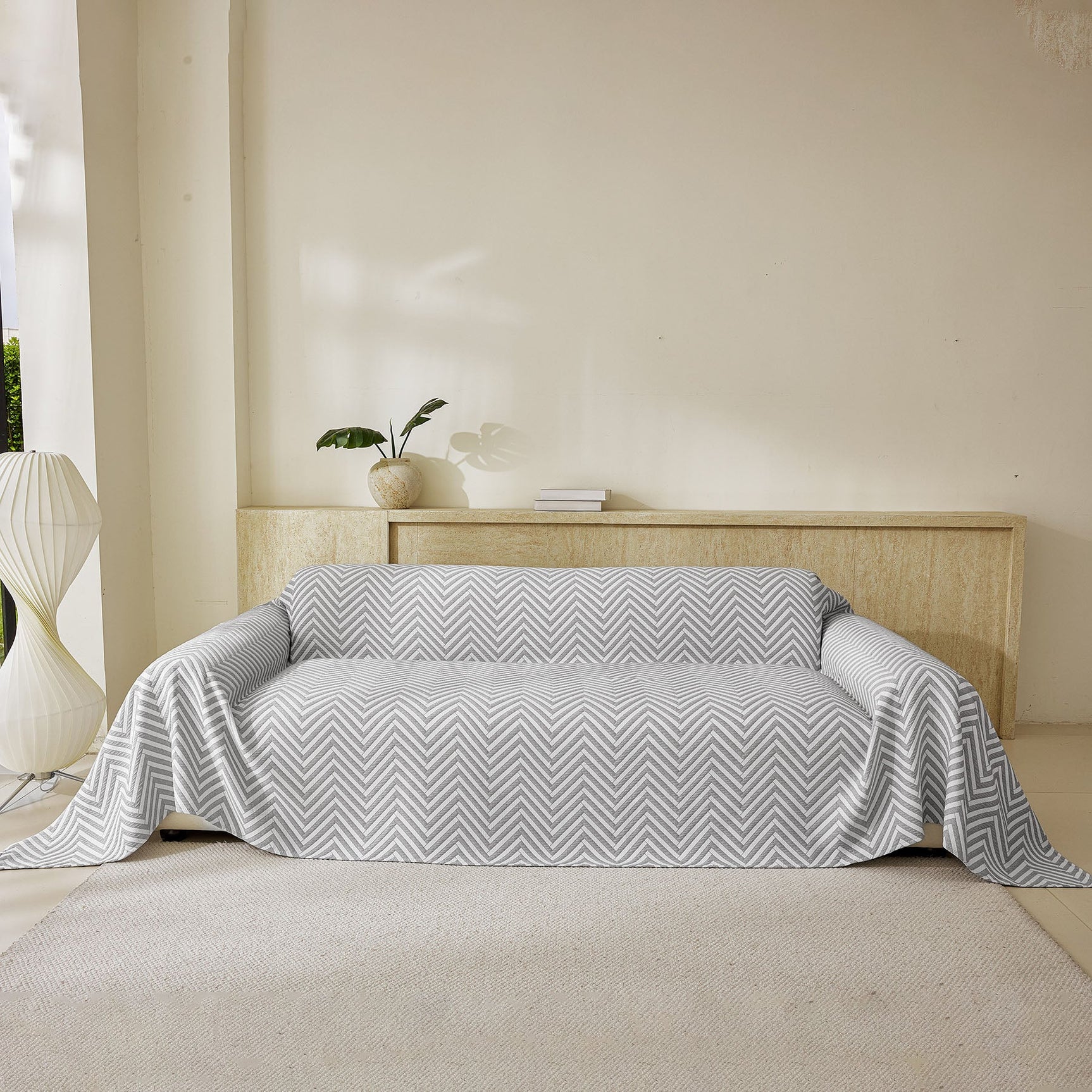 Three Layer Woven Soft Breathable Sofa Cover Blanket, Textured Chevron Couch Cover - Ornate Home