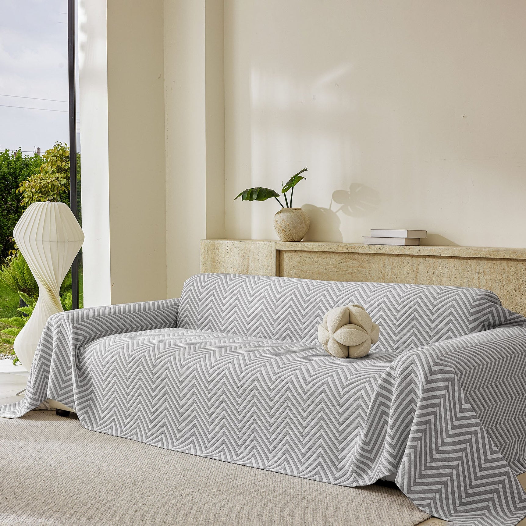 Three Layer Woven Soft Breathable Sofa Cover Blanket, Textured Chevron Couch Cover - Ornate Home