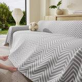 Three Layer Woven Soft Breathable Sofa Cover Blanket, Textured Chevron Couch Cover - Ornate Home