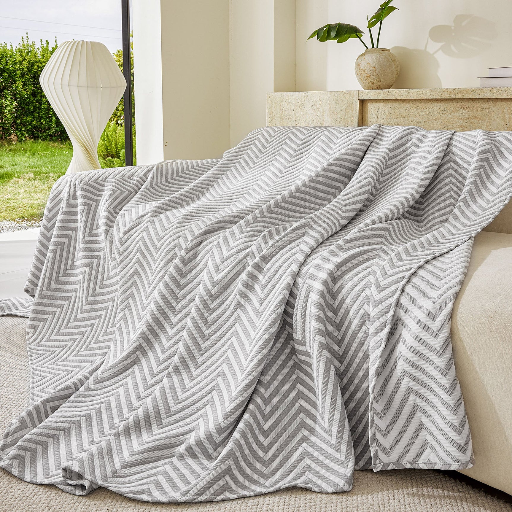 Three Layer Woven Soft Breathable Sofa Cover Blanket, Textured Chevron Couch Cover - Ornate Home