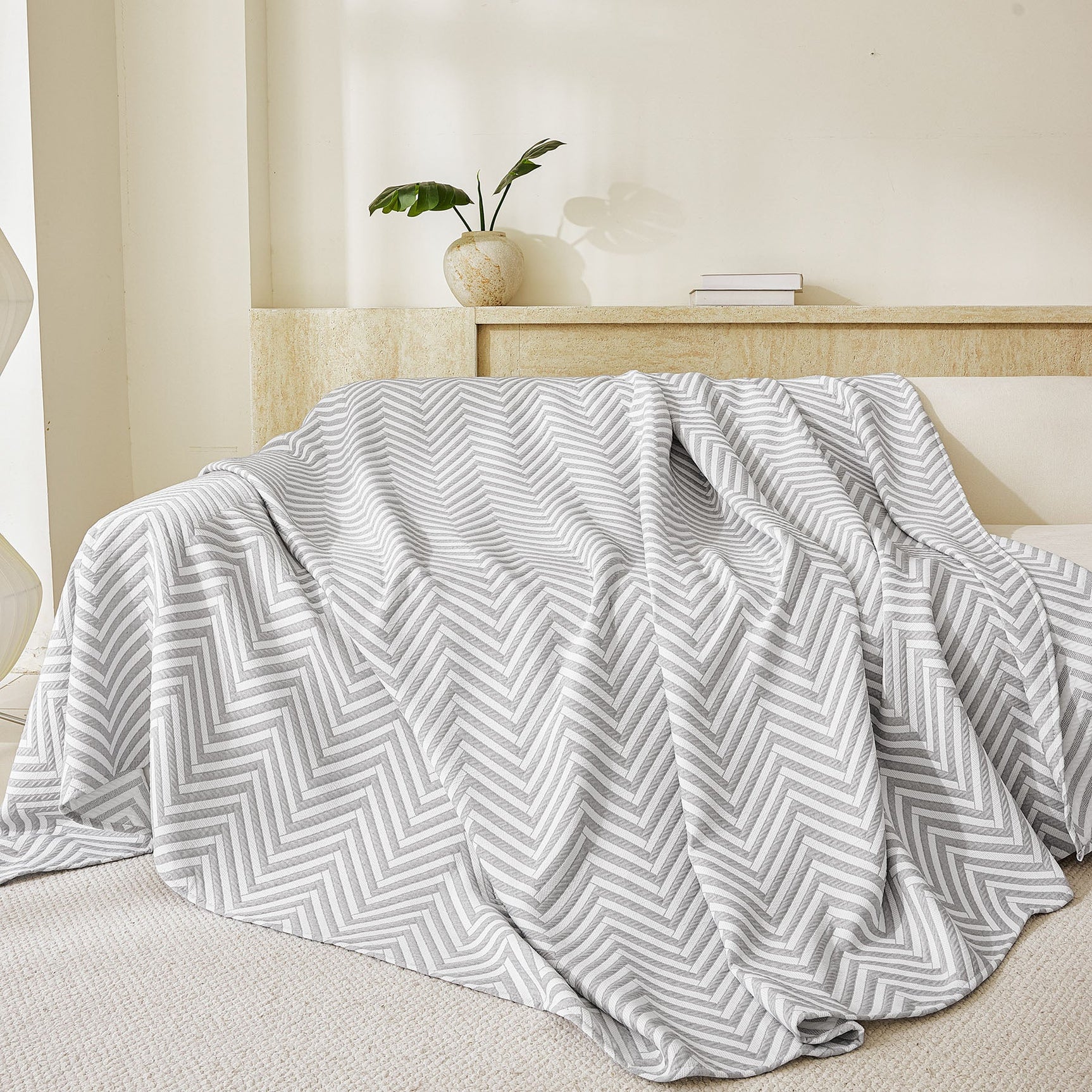 Three Layer Woven Soft Breathable Sofa Cover Blanket, Textured Chevron Couch Cover - Ornate Home